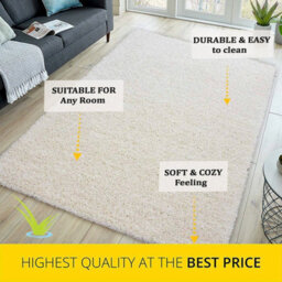 Abaseen 80X150 Cm Cream Shaggy Rug - Soft Touch Thick Pile Modern Rugs - Washable Area Rugs For Home And Office - thumbnail 4