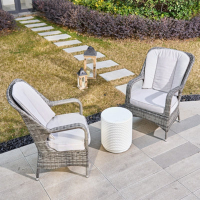 Abrihome 3-Piece Outdoor Garden Bistro Set, Grey Rattan Chairs With A White Concrete Side Table - image 1