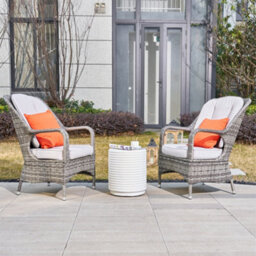 Abrihome 3-Piece Outdoor Garden Bistro Set, Grey Rattan Chairs With A White Concrete Side Table - thumbnail 2