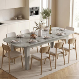 Homcom Extendable Oval Dining Table For 4-6 Round Edges Grey Wood Effect - thumbnail 1