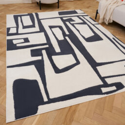 The Rugs Loft Navy And Ivory Abstract Geometric Living Room Area Rug And Runners Soft Pile - thumbnail 1