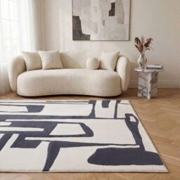 The Rugs Loft Navy And Ivory Abstract Geometric Living Room Area Rug And Runners Soft Pile - thumbnail 4