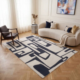The Rugs Loft Navy And Ivory Abstract Geometric Living Room Area Rug And Runners Soft Pile - thumbnail 3