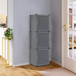 Living And Home Dark Grey Home Entryway Large Capacity Multi-Layer Shoe Cabinet 44X32X141Cm - thumbnail 2