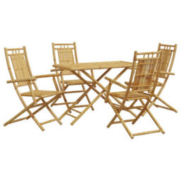 Walplus 5 Piece Garden Outdoor Dining Set Suitable For Backyard, Patio  Bamboo - Cushion Not Included - thumbnail 2