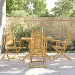 Walplus 5 Piece Garden Outdoor Dining Set Suitable For Backyard, Patio  Bamboo - Cushion Not Included - thumbnail 1