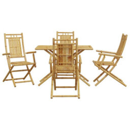 Walplus 5 Piece Garden Outdoor Dining Set Suitable For Backyard, Patio  Bamboo - Cushion Not Included - thumbnail 3