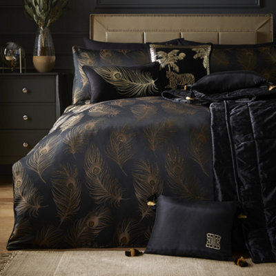 Laurence Llewelyn-Bowen Dandy Decadent Metallic Feather Design Duvet Cover Set - image 1