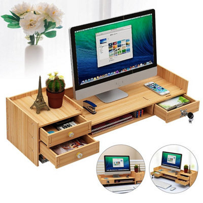 Wooden Desk Organizer With Drawers Office Supplies Computer Desktop Tabletop - image 1