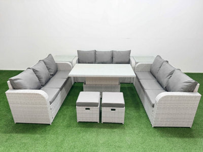 Fimous 11 Seater Outdoor Garden Furniture Set Adjustable Lifting Dining Or Coffee Table 3 Seater Sofa 2 Stools 2 Side Table - image 1