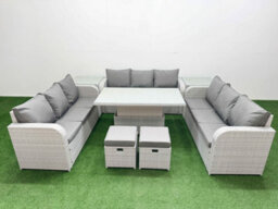 Fimous 11 Seater Outdoor Garden Furniture Set Adjustable Lifting Dining Or Coffee Table 3 Seater Sofa 2 Stools 2 Side Table - thumbnail 1