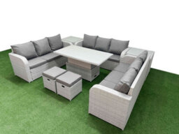 Fimous 11 Seater Outdoor Garden Furniture Set Adjustable Lifting Dining Or Coffee Table 3 Seater Sofa 2 Stools 2 Side Table - thumbnail 2