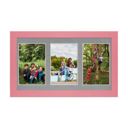 AK Frames 40X20Cm Pastel Pink Modern Multi Photo Frame With Mid Grey Mount - Holds 3 Apertures (3X) 6X4 Photos