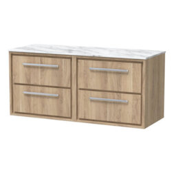 Hudson Reed Lille Wall Hung Four Drawer Contemporary Vanity Unit With Marble Worktop In Bleached Oak, 1210 X 460mm - thumbnail 2