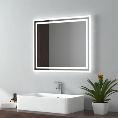 Emke Illuminated Led Bathroom Mirror, Bathroom Mirror With Button Switch, Demister Pad, Adjustable Color 500X600mm - image 1