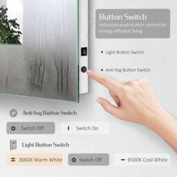 Emke Illuminated Led Bathroom Mirror, Bathroom Mirror With Button Switch, Demister Pad, Adjustable Color 500X600mm - thumbnail 2