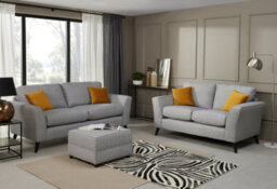 Modern Home Caxton 3+2 Seater Sofa Set With Footstool Silver - thumbnail 1