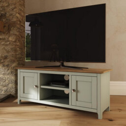 Fwstyle Taberno 2 Door Sage Green & Oak Ready Assembled Tv Unit Media Stand (H) 44 (W) 110 (D) 35Cm
