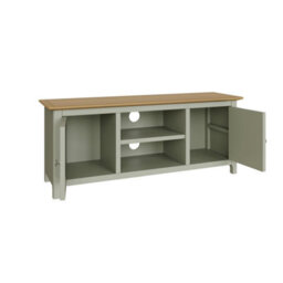 Fwstyle Taberno 2 Door Sage Green & Oak Ready Assembled Tv Unit Media Stand (H) 44 (W) 110 (D) 35Cm - thumbnail 4
