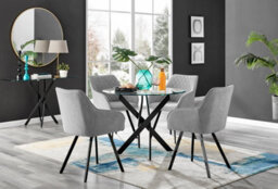Furniturebox Uk Novara Black Leg Round Glass Dining Table & 4 Light Grey Falun Black Leg Chairs - thumbnail 1