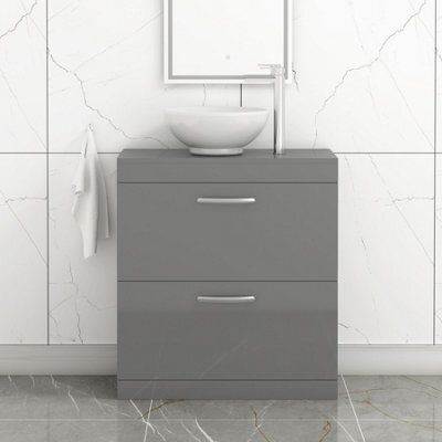 Royal Bathrooms 800mm Floor Standing Vanity Unit 2 Drawer Indigo Grey Gloss & Countertop Basin - Breeze - image 1