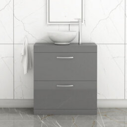 Royal Bathrooms 800mm Floor Standing Vanity Unit 2 Drawer Indigo Grey Gloss & Countertop Basin - Breeze - thumbnail 1