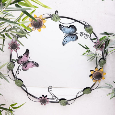 Annibells Metal Flower Butterfly Round Wall Mirror - image 1