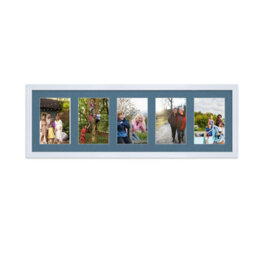 AK Frames 26X8 White Classic Multi Photo Frame With Pompadour Mount - Holds 5 Apertures (5X) 6X4 Photos - thumbnail 1