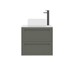 Royal Bathrooms Royal Bathroom Elmore 600mm Matt Green Wall Mounted Bathroom Vanity Unit 2 Drawer Plain White Worktop With Elena Basin - thumbnail 7