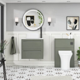 Royal Bathrooms Royal Bathroom Elmore 600mm Matt Green Wall Mounted Bathroom Vanity Unit 2 Drawer Plain White Worktop With Elena Basin - thumbnail 5