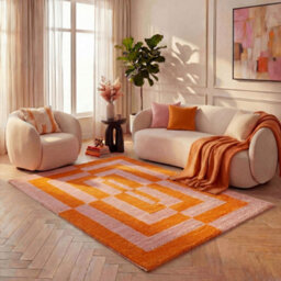 The Rugs Joli Orange And Pink Geometric Rug Soft Dense Pile Easy To Clean And Pet Friendly For Living Rooms And Bedrooms - thumbnail 8