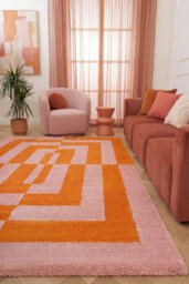 The Rugs Joli Orange And Pink Geometric Rug Soft Dense Pile Easy To Clean And Pet Friendly For Living Rooms And Bedrooms - thumbnail 4