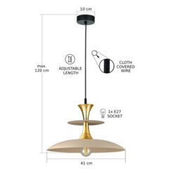 Luminosa Lighting Luminosa Celesta Dome Pendant Ceiling Light Beige, Gold 1X E27 - thumbnail 3