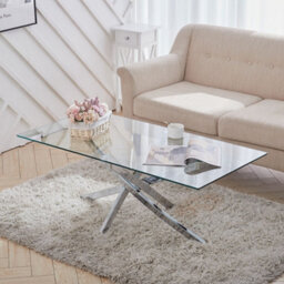 Darphe Modern And Futuristic Coffee  End Table Clear Tempered Glass Top Chrome Legs - thumbnail 1