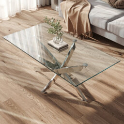 Darphe Modern And Futuristic Coffee  End Table Clear Tempered Glass Top Chrome Legs - thumbnail 2