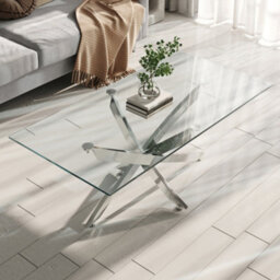 Darphe Modern And Futuristic Coffee  End Table Clear Tempered Glass Top Chrome Legs - thumbnail 3