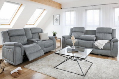 Stratus Interiors Linden Grey Fabric Electric Recliner Sofa 2 Seat 3 Seat Armchair - 3 Seater - image 1