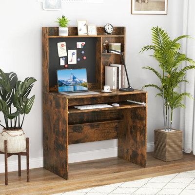 Costway Computer Desk W/ Magnetic Bulletin Board & Hutch & Keyboard Tray 89 X 50 Cm Brown - image 1