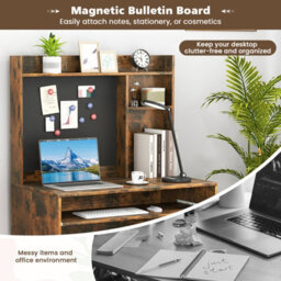 Costway Computer Desk W/ Magnetic Bulletin Board & Hutch & Keyboard Tray 89 X 50 Cm Brown - thumbnail 8