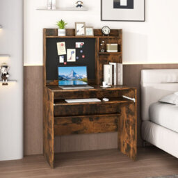 Costway Computer Desk W/ Magnetic Bulletin Board & Hutch & Keyboard Tray 89 X 50 Cm Brown - thumbnail 4
