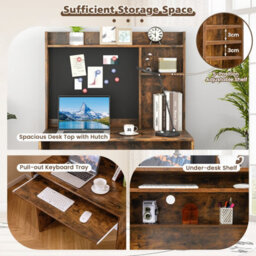 Costway Computer Desk W/ Magnetic Bulletin Board & Hutch & Keyboard Tray 89 X 50 Cm Brown - thumbnail 7