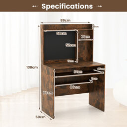 Costway Computer Desk W/ Magnetic Bulletin Board & Hutch & Keyboard Tray 89 X 50 Cm Brown - thumbnail 3