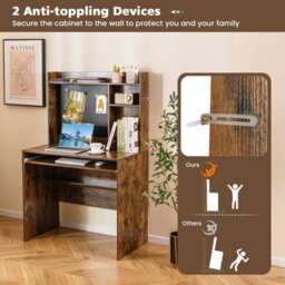 Costway Computer Desk W/ Magnetic Bulletin Board & Hutch & Keyboard Tray 89 X 50 Cm Brown - thumbnail 6