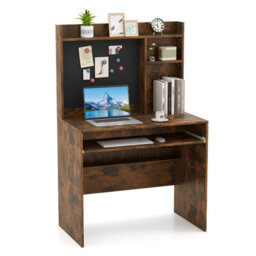 Costway Computer Desk W/ Magnetic Bulletin Board & Hutch & Keyboard Tray 89 X 50 Cm Brown - thumbnail 2
