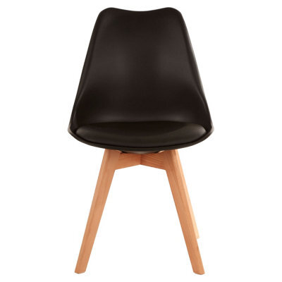 Orsina Black Chair With Cushion And Beech Wood Legs, Comfortable Seating Faux Leather Chair, Space-Saver Bar Chair - image 1