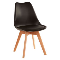 Orsina Black Chair With Cushion And Beech Wood Legs, Comfortable Seating Faux Leather Chair, Space-Saver Bar Chair - thumbnail 2