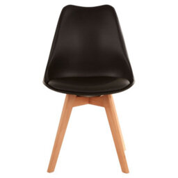 Orsina Black Chair With Cushion And Beech Wood Legs, Comfortable Seating Faux Leather Chair, Space-Saver Bar Chair - thumbnail 1