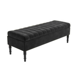 Safar 137Cm Ottoman Storage Bench - Plush Velvet Shoe Bench - Black Lined Upholstery Storage Footstool - thumbnail 4