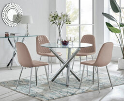 Furniturebox Uk Selina Round Dining Table And 4 Cappuccino Corona Silver Leg Chairs