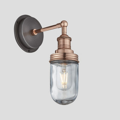 Industville Brooklyn Outdoor & Bathroom Wall Light, Copper Holder, Copper Ring - image 1